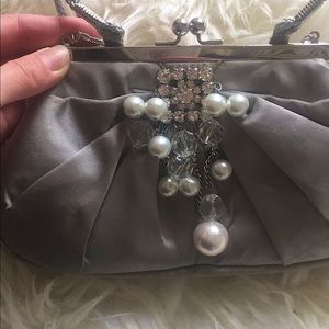 Kate Landry Silver satin bejeweled clutch